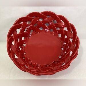 Primogi Handmade Red Ceramic Woven Basket Bread/Fruit Basket Made in Italy